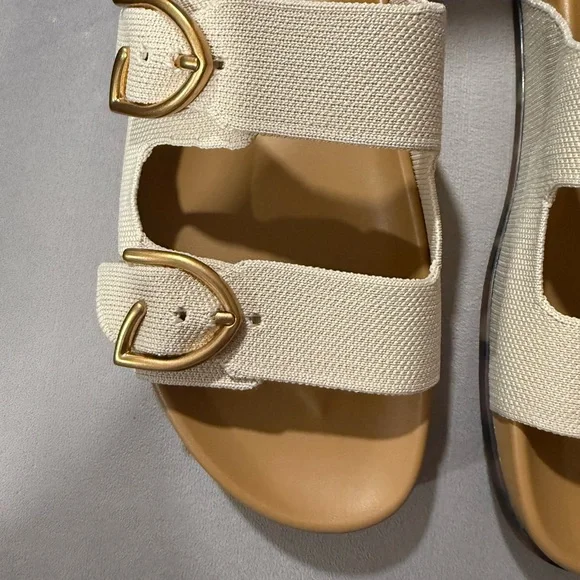 NWT Rothy's  BUCKLE SLIDE Tan Women's Sandals with Gold Buckles - Picture 3 of 6